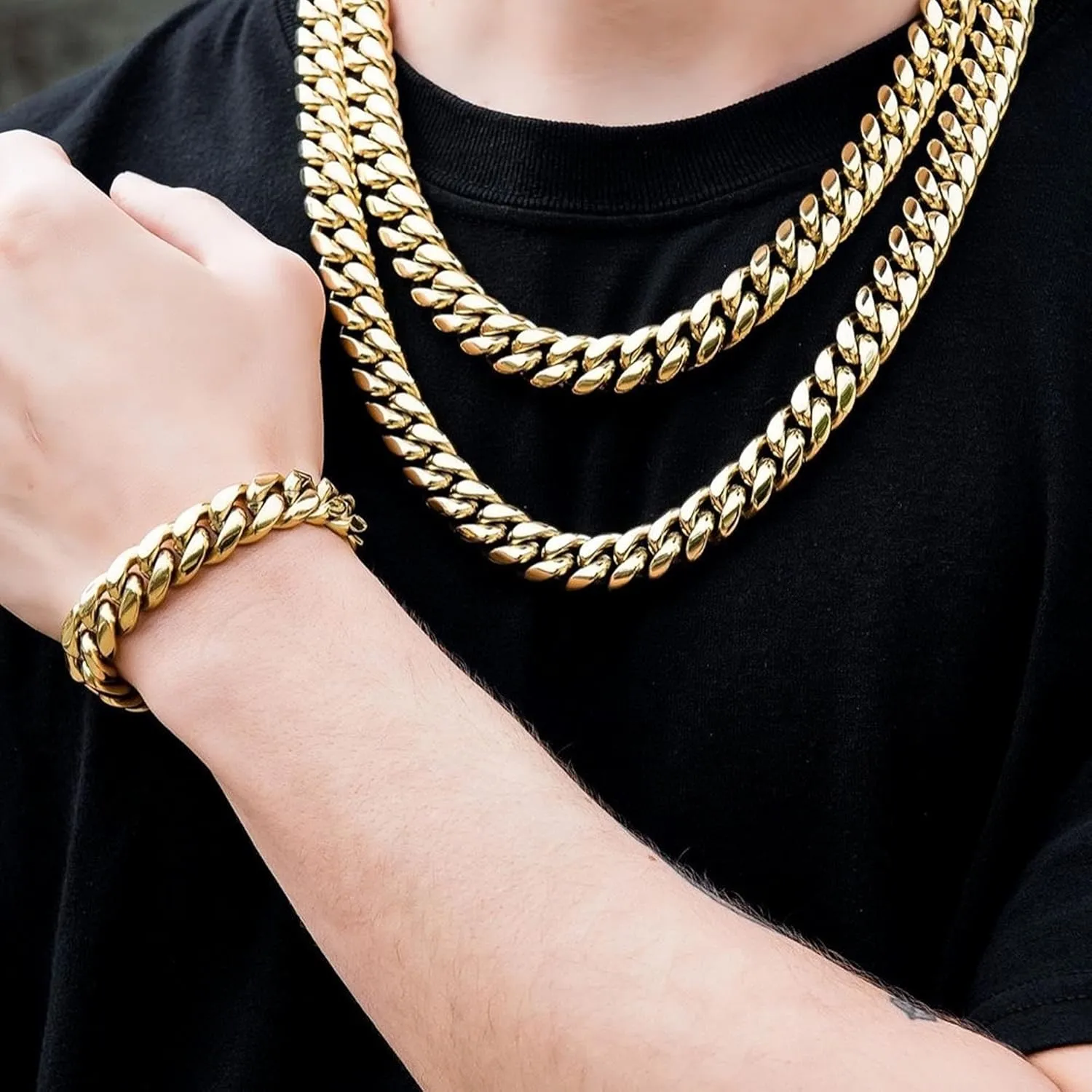 Cuban Link Bracelet for Men Women ,14k Real Gold Plated Miami Cuban Bracelet , 6-18mm Width ,8/8.5/9 inch Length Stainless Steel Bracelet,Stainless Steel Fashion Jewelry Bracelet- Send Gift Box(Father Day Birthday Valentine's Day Christmas Gifts)