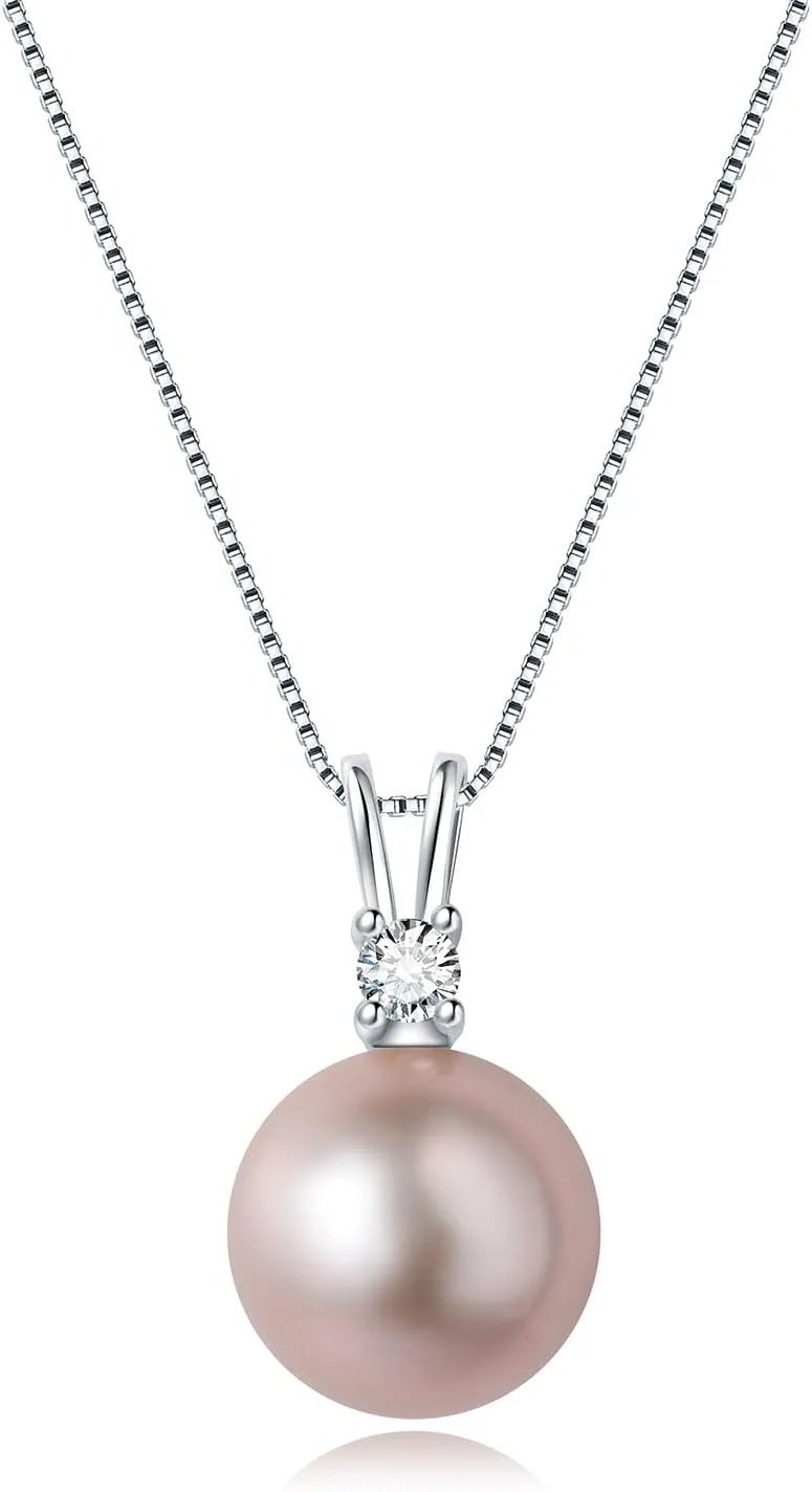 Cultured 11-12MM Round Pink Purple Blue Grey Golden Tahitian Black Pearl Necklace for Women, S925 Sterling Silver 18K Gold Plated, Single Pearl Pendant Necklace