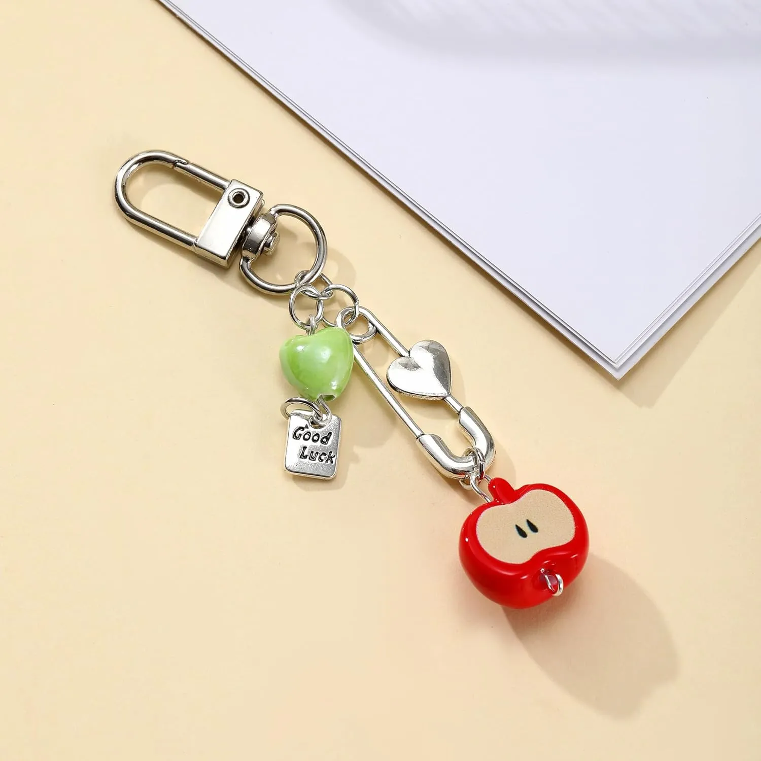 Cute Apple Keychain Phone Charm Kawaii Heart Phone Charms Good Luck Bag Purse Backpack Charm Decor