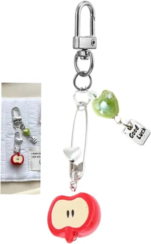 Cute Apple Keychain Phone Charm Kawaii Heart Phone Charms Good Luck Bag Purse Backpack Charm Decor