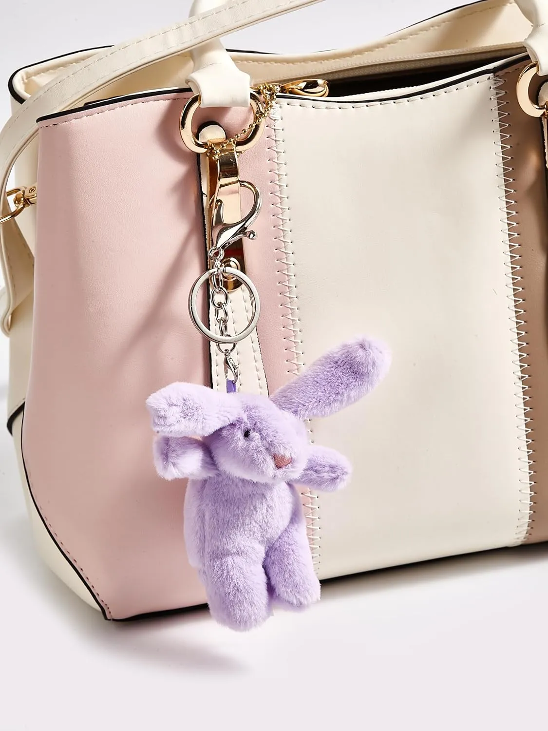 Cute Bunny Bag Charm, Plush Rabbit Keychain Mini Rabbit Car Keys Decor Purse Charm Pendant Decoration