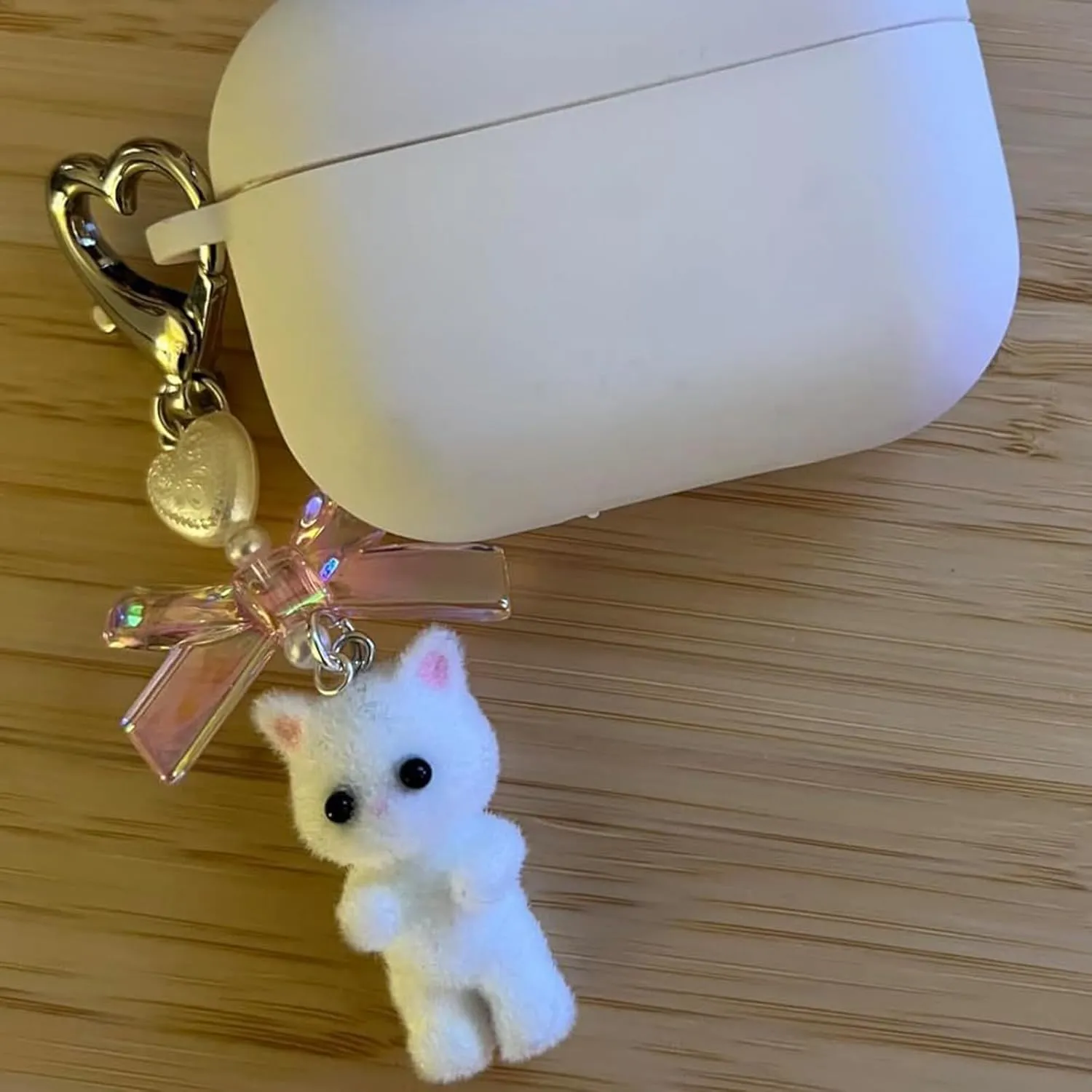 Cute Cat Bag Charm, Fuzzy Cat Keychain Hanging Heart Bow Purse Charm Decoration for Women Girls