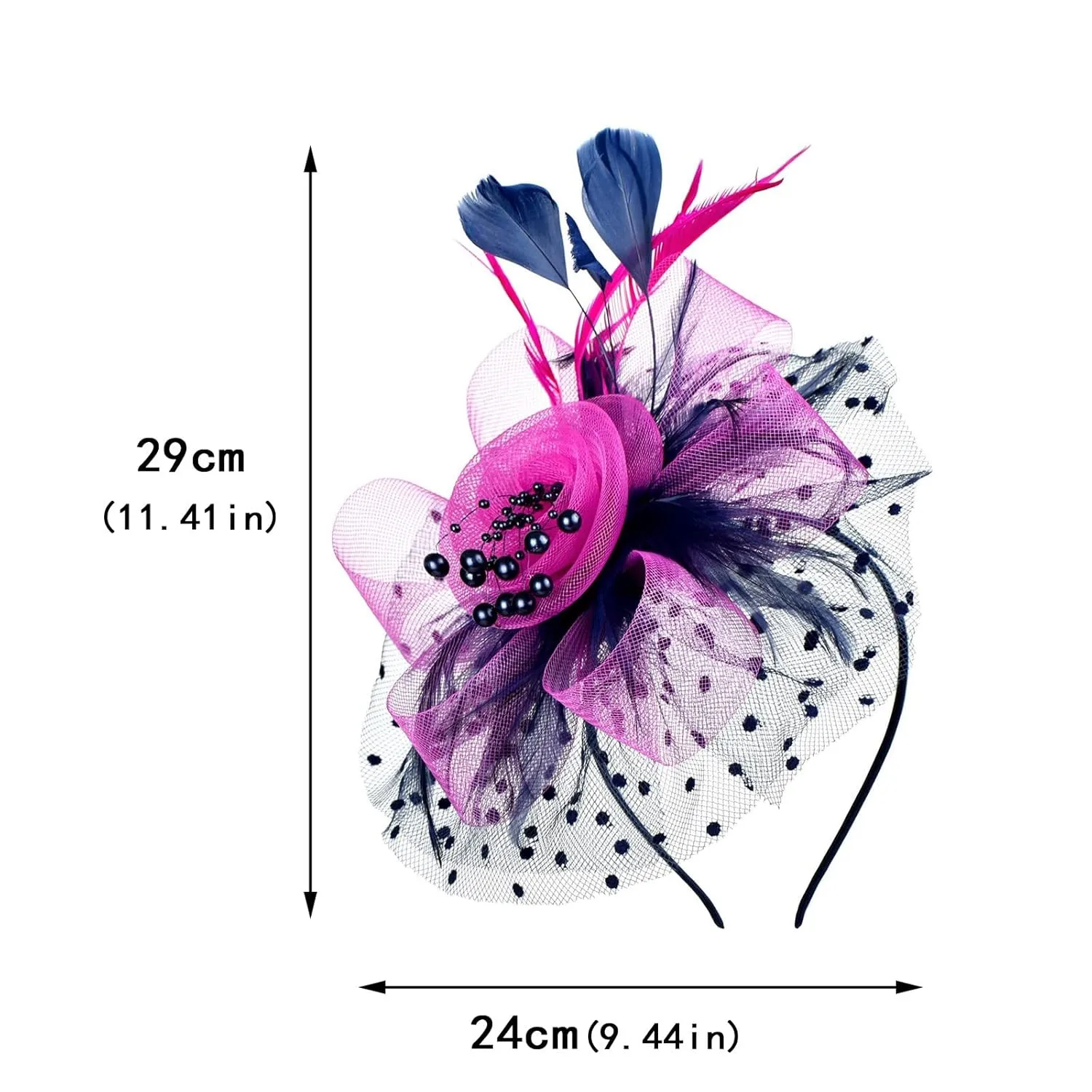 Cute Headbands Hat For Women Wedding Flower Cocktail Mesh Feathers Hair Clip Tea Party Headband (Hot Pink, One Size)