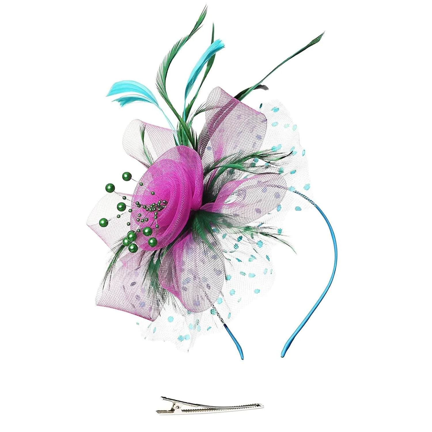Cute Headbands Hat For Women Wedding Flower Cocktail Mesh Feathers Hair Clip Tea Party Headband (Hot Pink, One Size)
