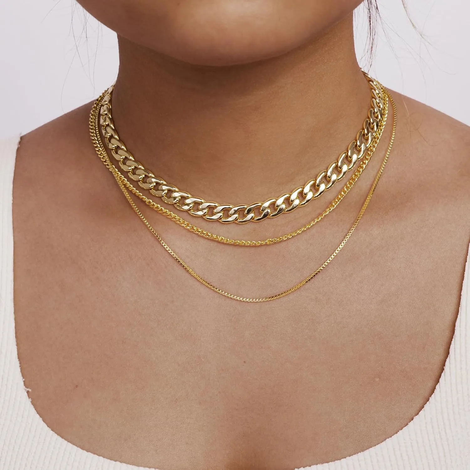 Dainty Layered Necklaces for Women Trendy Layered Gold Necklace Paperclip Box Chain Layered Necklace Set Jewelry Gifts for Women