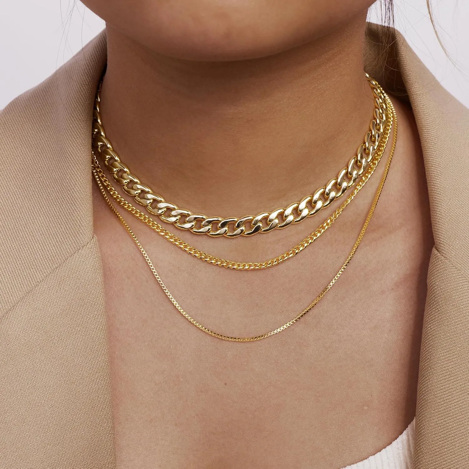 Dainty Layered Necklaces for Women Trendy Layered Gold Necklace Paperclip Box Chain Layered Necklace Set Jewelry Gifts for Women