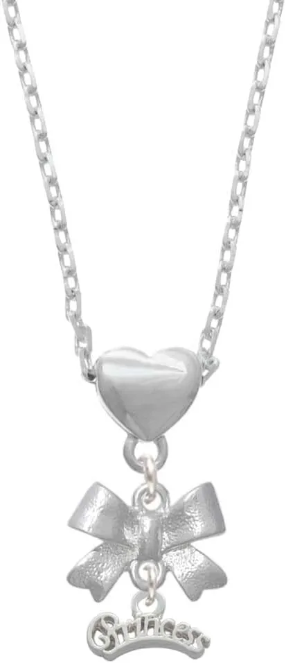 Delight Jewelry Silvertone Script ''Princess'' Silvertone Bow Heart Necklace, 18 2" Extender