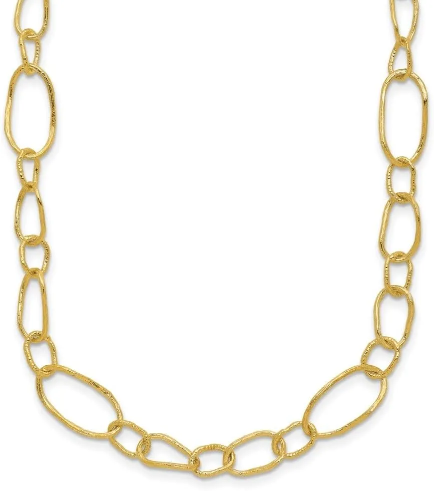 Diamond2Deal 14K Yellow Gold Polished and Textured Fancy Link Toggle Chain Necklace 16"