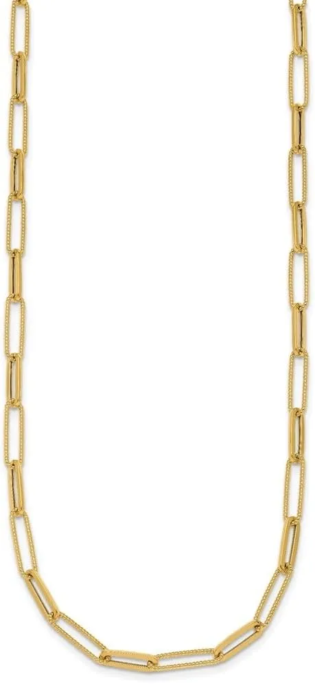 Diamond2Deal 14k Yellow Gold Polished and Textured Paperclip Link Necklace 16''