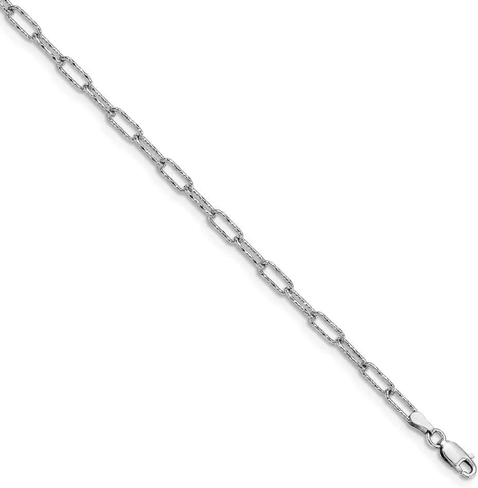 Diamond2Deal Sterling Silver Rhodium-plated Polished Textured Link Anklet for Mom