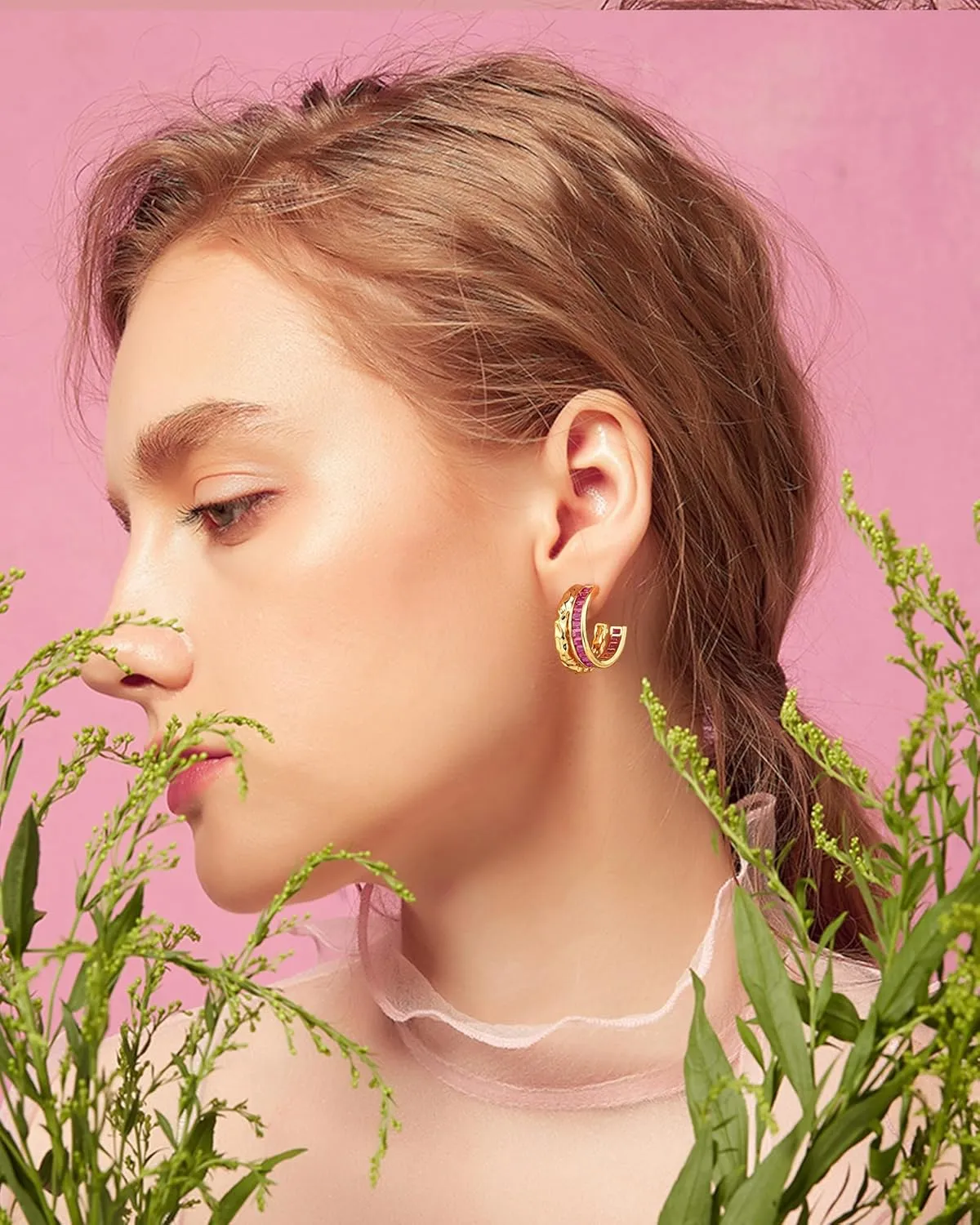 Double Hoop Earrings for Women Trendy, Hammered 18K Gold Plated Hypoallergenic Green Black Orange Statement CZ Earrings Jewelry Gifts for Women