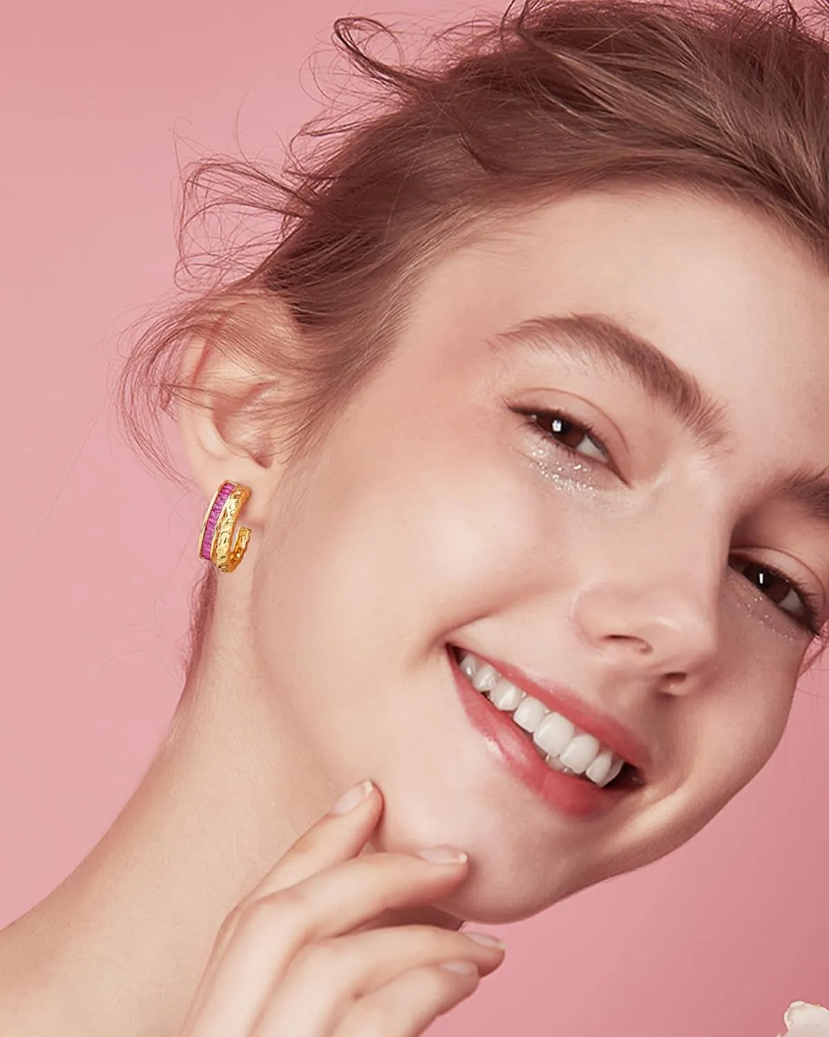 Double Hoop Earrings for Women Trendy, Hammered 18K Gold Plated Hypoallergenic Green Black Orange Statement CZ Earrings Jewelry Gifts for Women