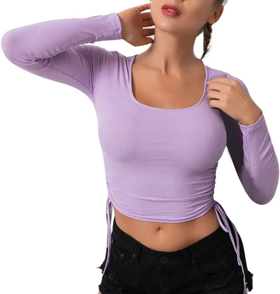 DREAM SLIM-Women's Sleeveless Ruched Ribbed Crop Tank Top-Workout Racerback Crop Tops Camisole Blouses