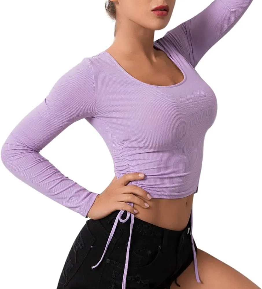 DREAM SLIM-Women's Sleeveless Ruched Ribbed Crop Tank Top-Workout Racerback Crop Tops Camisole Blouses