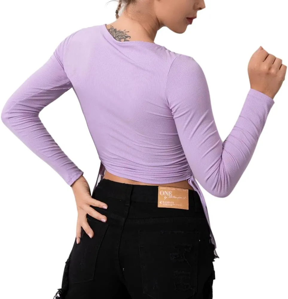 DREAM SLIM-Women's Sleeveless Ruched Ribbed Crop Tank Top-Workout Racerback Crop Tops Camisole Blouses