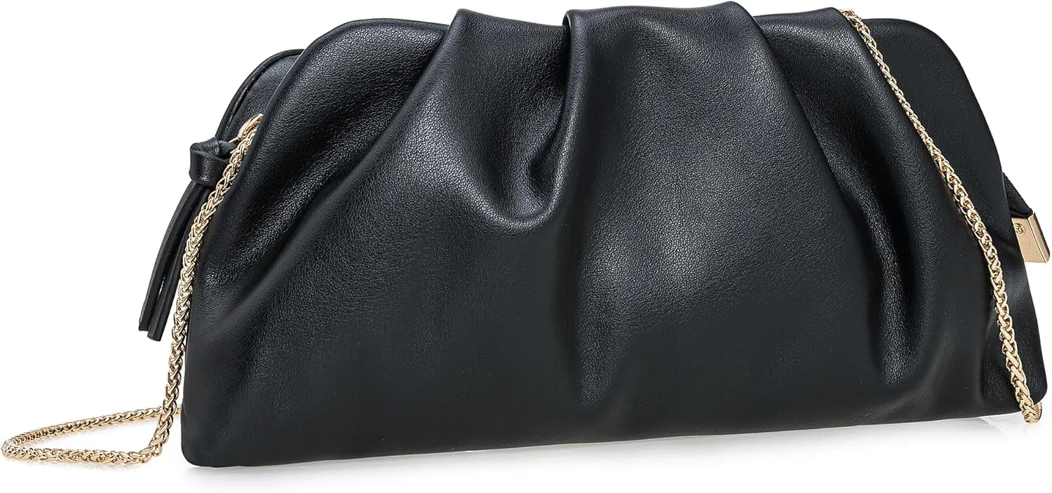 Dressy PU Clutch Purse for Women Formal Soft Pleated Vegan Leather Evening Bag for Wedding/Prom/Cocktail Party