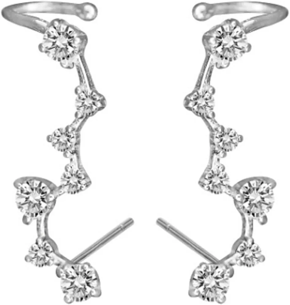 Ear Climber Sterling Silver Crystals Ear Cuffs Crawler Earring Jewelry for Women Cuff Climber