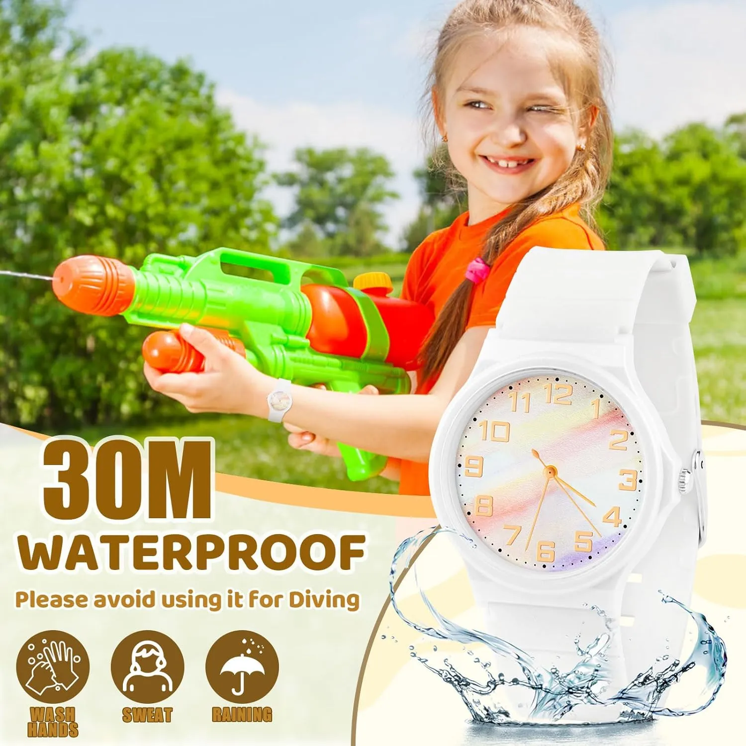 Edillas Kids Watch Analog for Girls Boys, 50M Waterproof Children Quartz SquareWristwatches for Kids, Students with Soft Silicone Strap, Easy to Read Learn time Presents