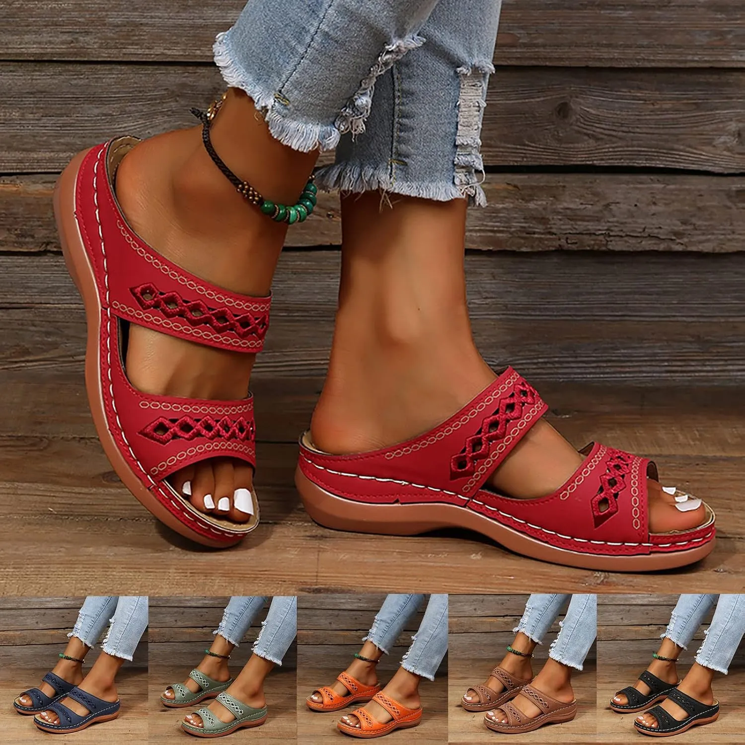 Eduavar Orthopedic Sandals for Women, Sandals Women Summer Casual Open Toe Sandals Slippers Breatable Hollow Out Sandals