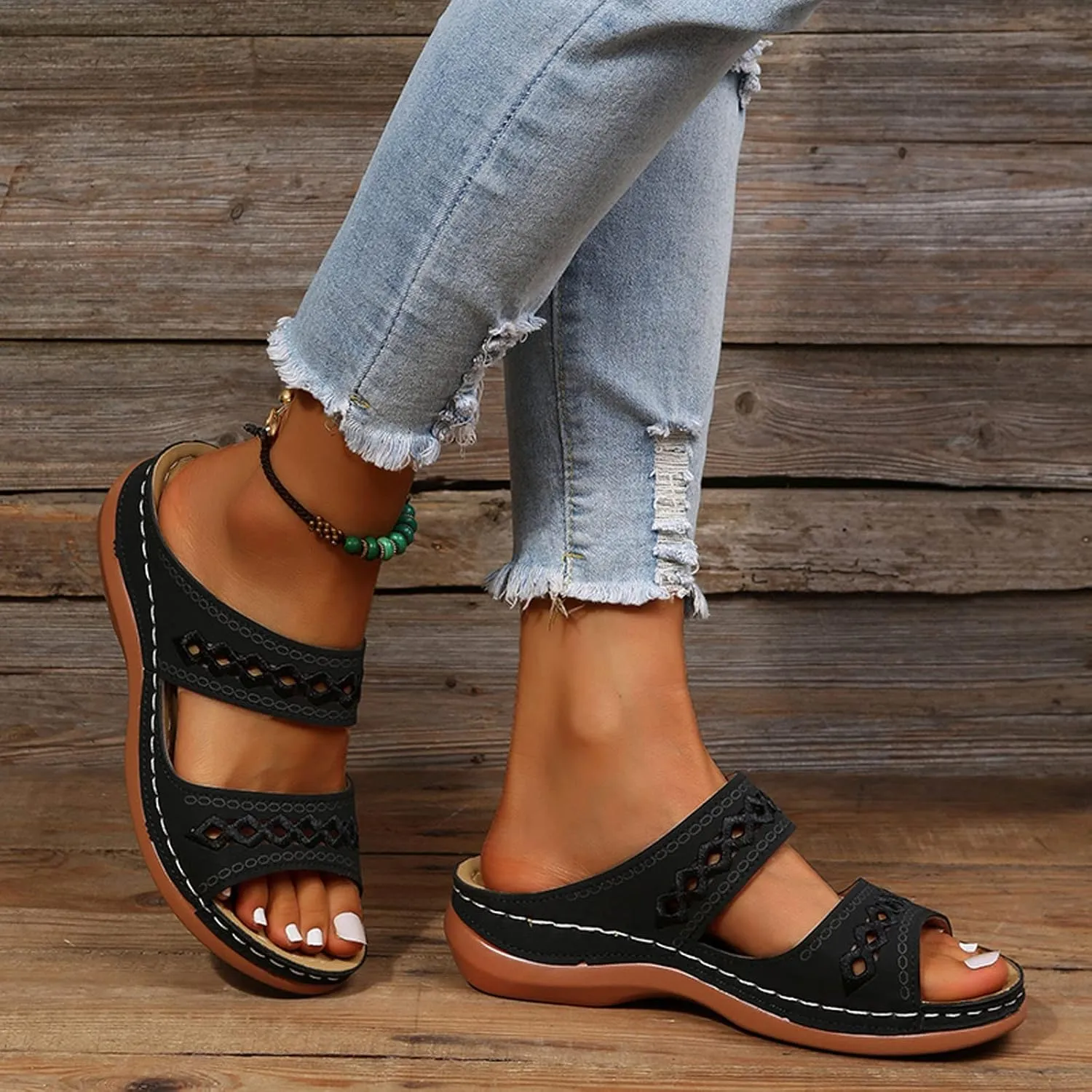 Eduavar Orthopedic Sandals for Women, Womens Sandals Comfortable Slip On Sandals Open Toe Slip On Walking Sandals Shoes