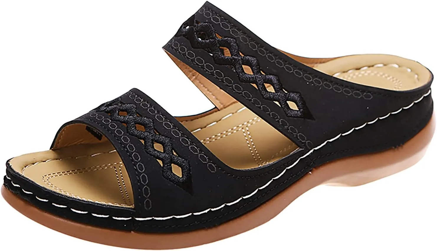 Eduavar Orthopedic Sandals for Women, Womens Sandals Comfortable Slip On Sandals Open Toe Slip On Walking Sandals Shoes