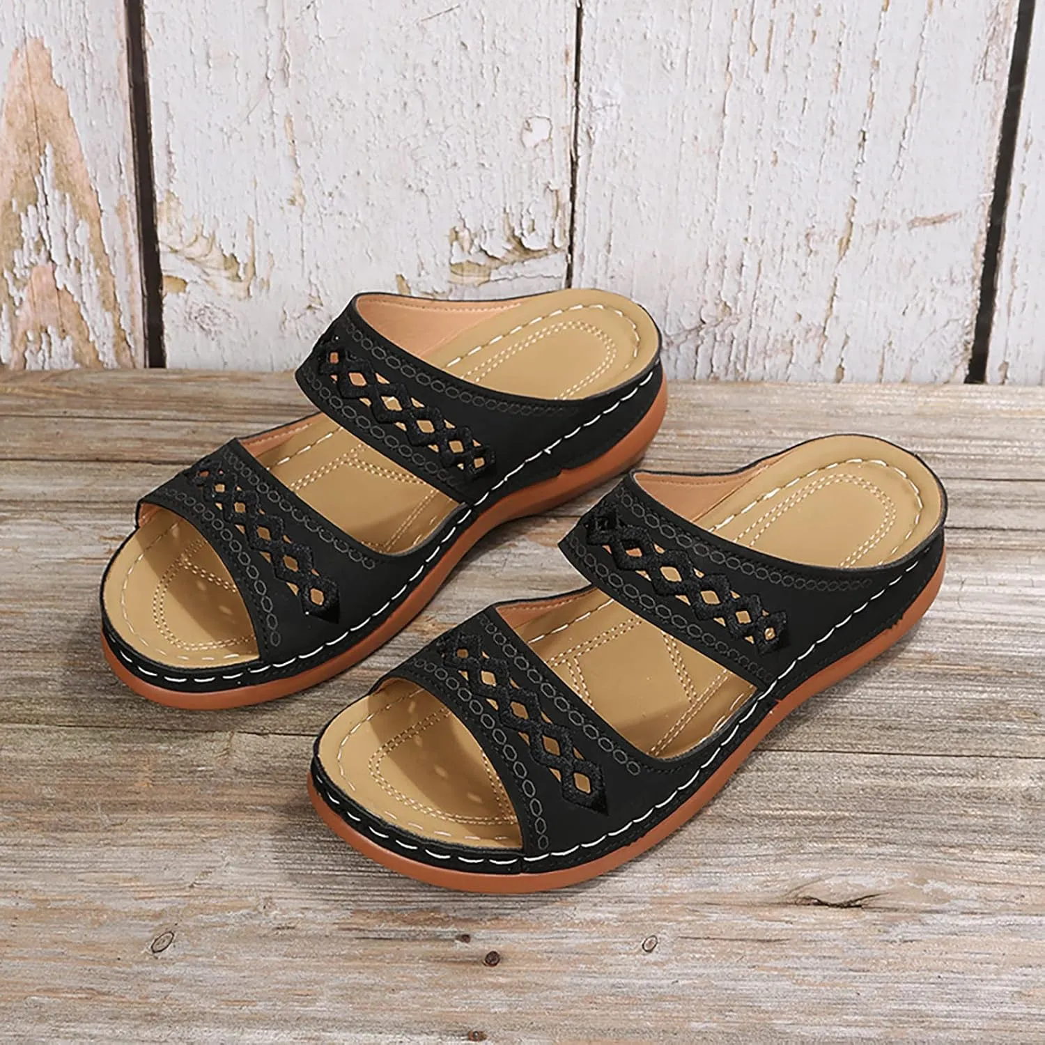Eduavar Orthopedic Sandals for Women, Womens Sandals Comfortable Slip On Sandals Open Toe Slip On Walking Sandals Shoes