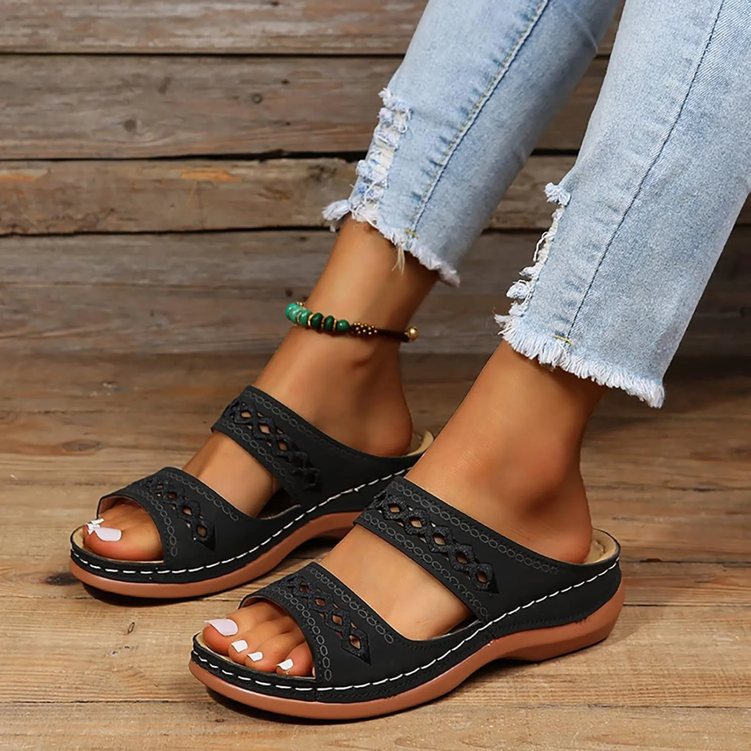 Eduavar Orthopedic Sandals for Women, Womens Sandals Comfortable Slip On Sandals Open Toe Slip On Walking Sandals Shoes