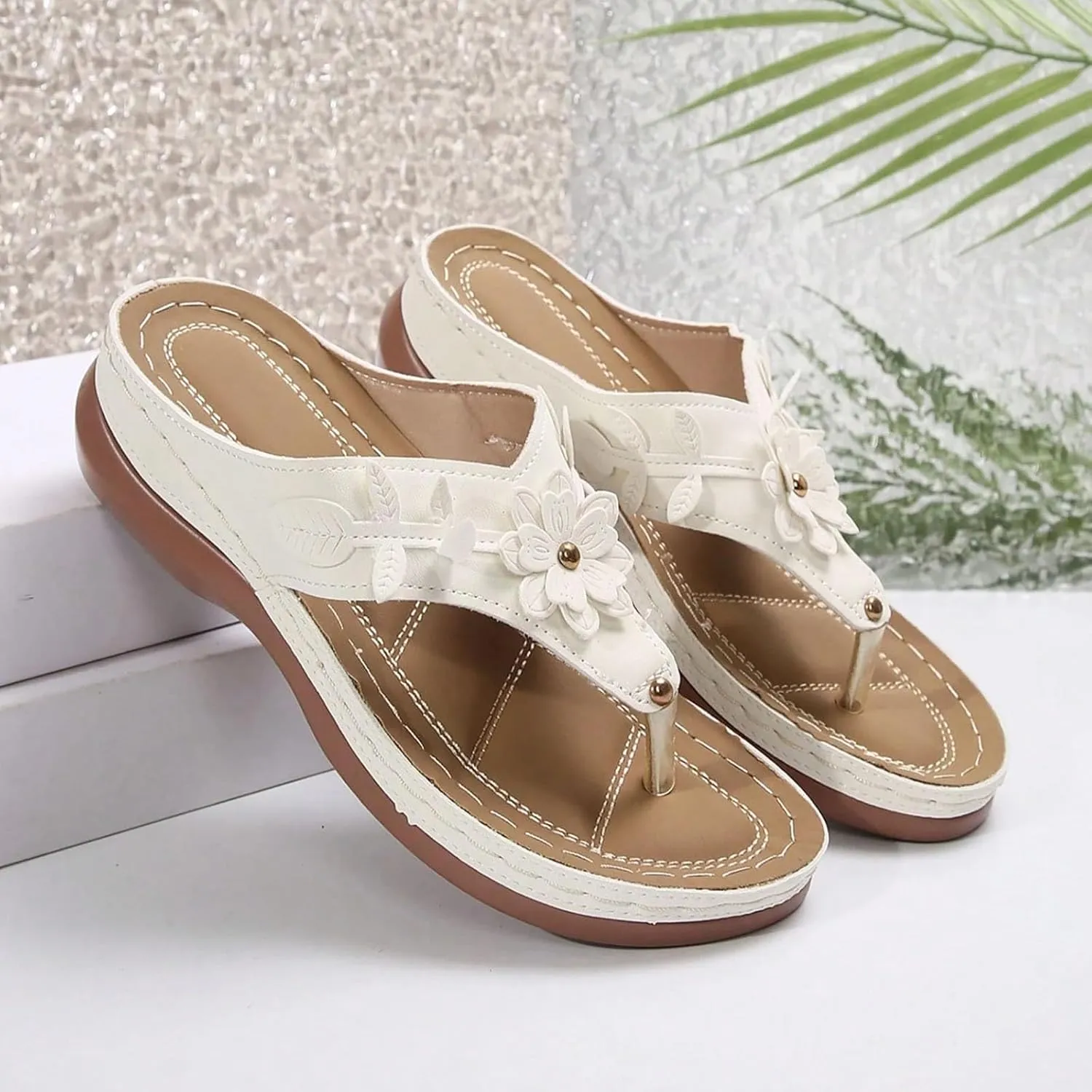 Eduavar Sandals for Women 2025 Slide Shoes Slip On Flip Flops Summer Open Toe Slippers Walking with Arch Support Beach Sandal