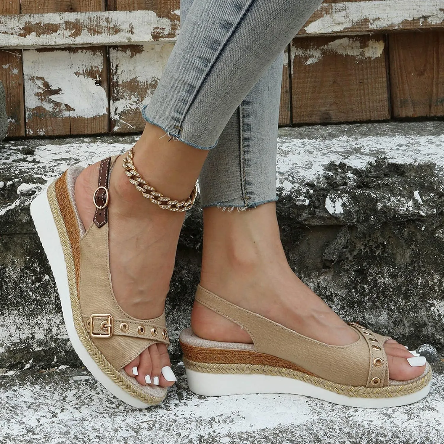 Eduavar Sandals for Women 2025 Summer Open Toe Slingback Wedges Double Strap Block Low Heel Sandals Classic Dress Shoes