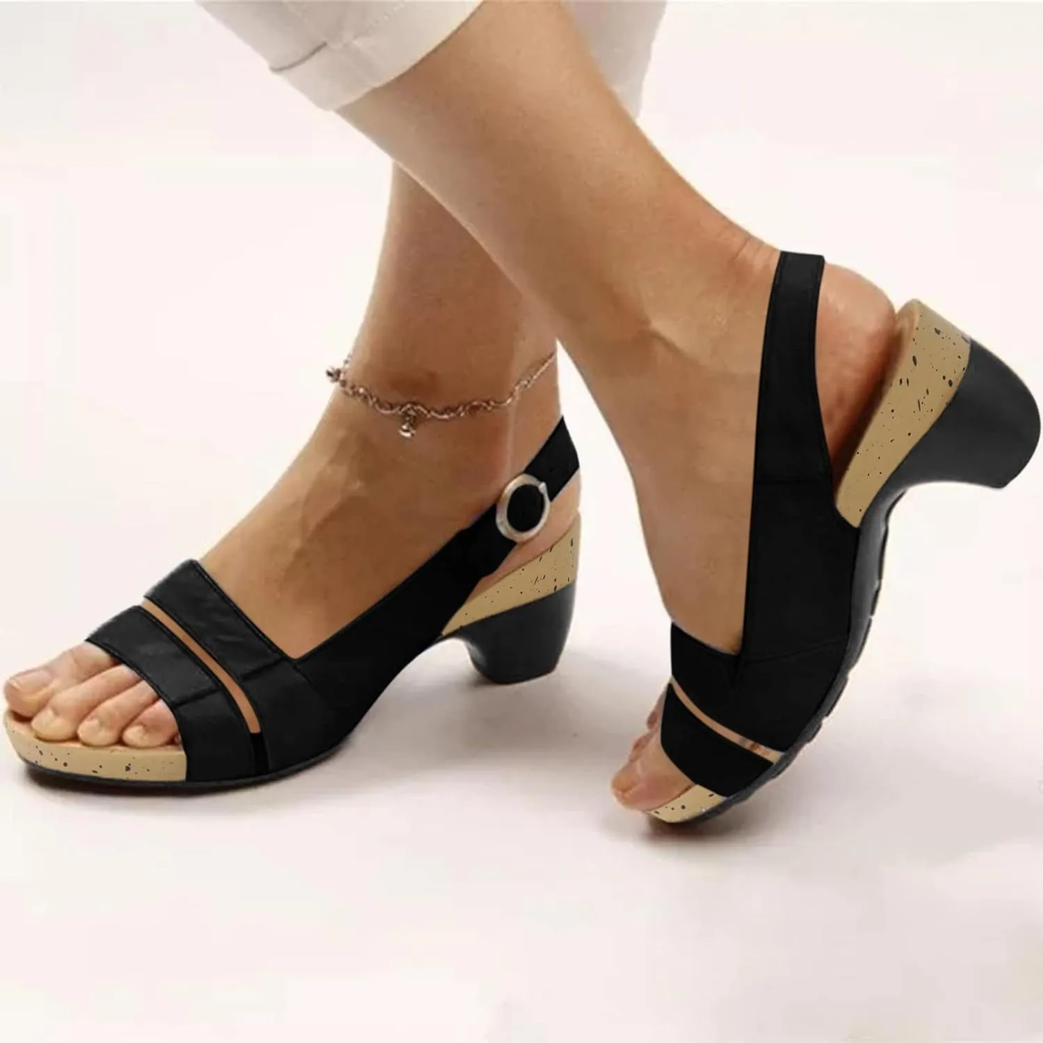 Eduavar Sandals for Women, Sandals Women Orthopedic Sandals Dressy Open Toe Low Heel Sandals with Ankle Strap
