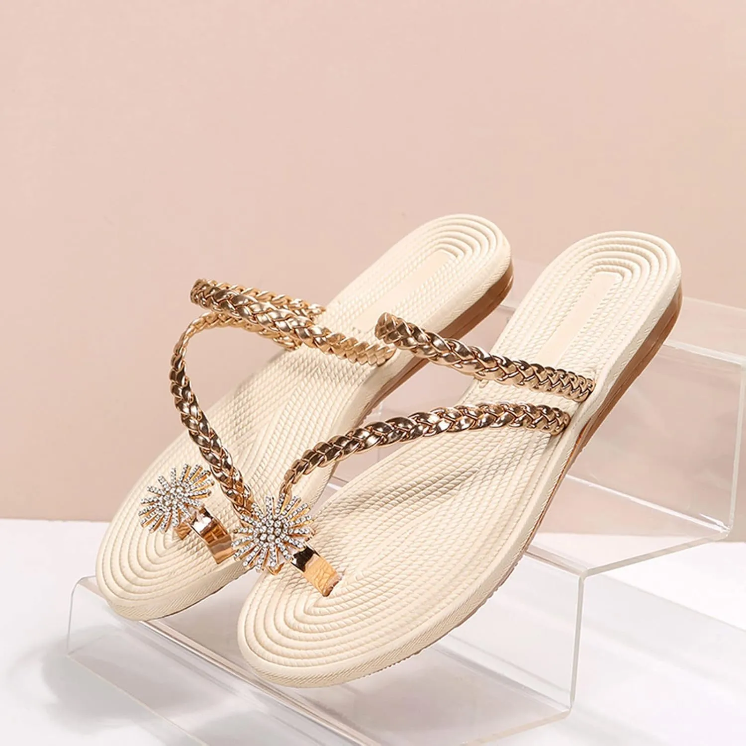 Eduavar Shoes for Women Sandals Dressy, Sandals Women Comfortable Non-Slip Sandals Ring Toe Flip Sandals Slip On Sandals