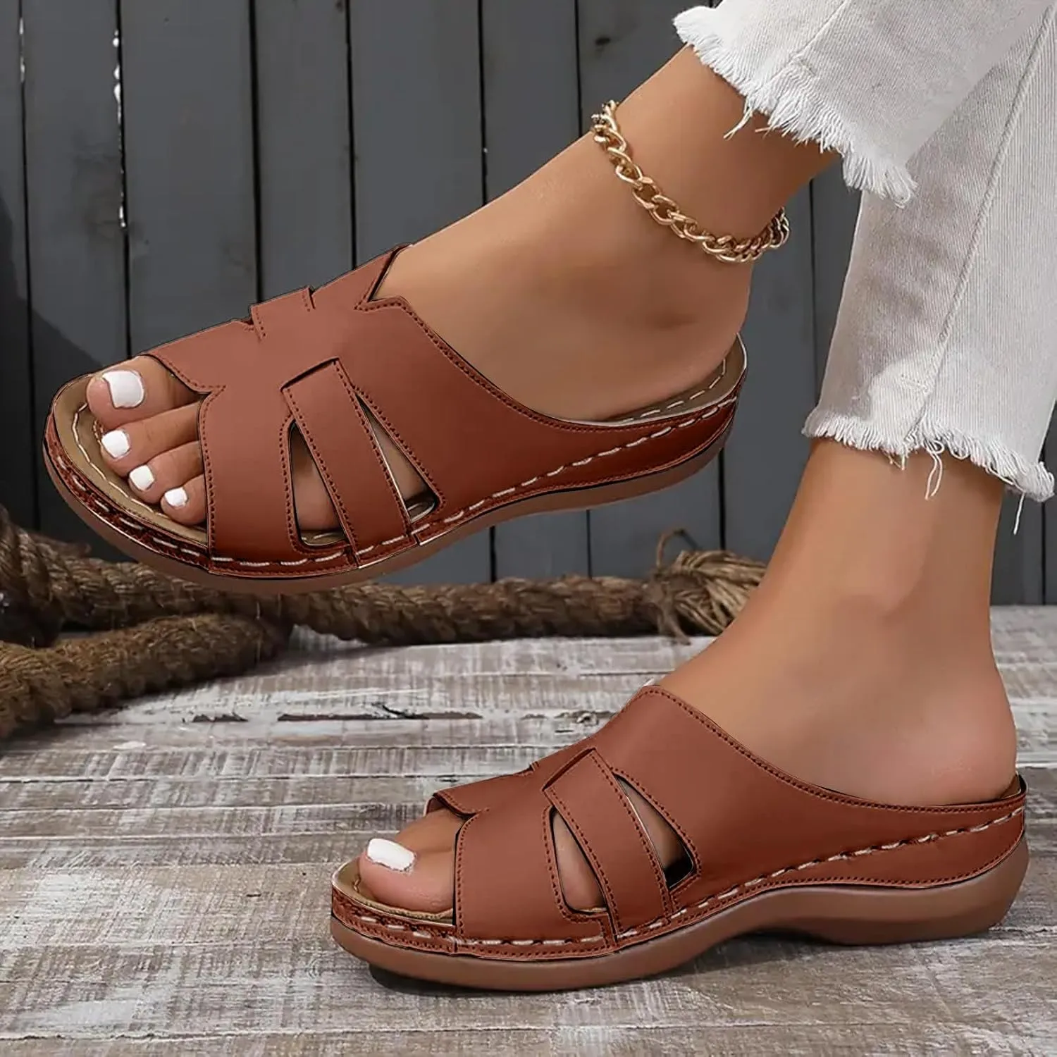 Eduavar Womens Sandals Dressy, Sandals Women Comfortable Sandals Slippers Open Toe Wedge Sandals with Arch Support