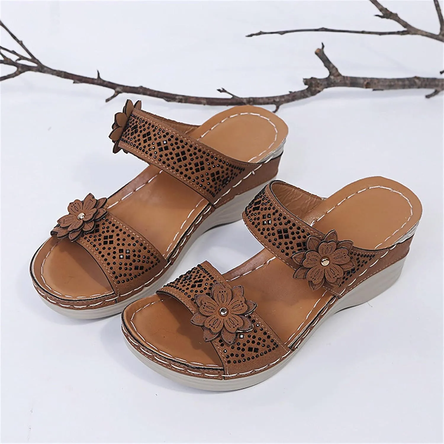 Eduavar Womens Sandals Dressy, Womens Sandals Comfortable Flower Orthopedic Flip Flops Arch Support Slip On Shoes