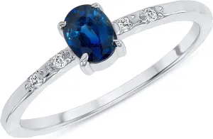 Elegant 10k Gold Diamond and Natural Oval Sapphire Ring, Encrusted With Blue Stone and Four Dainty Diamond Stackable Band Gold Rings for Women, Available in White, Yellow and Rose gold, Made in USA