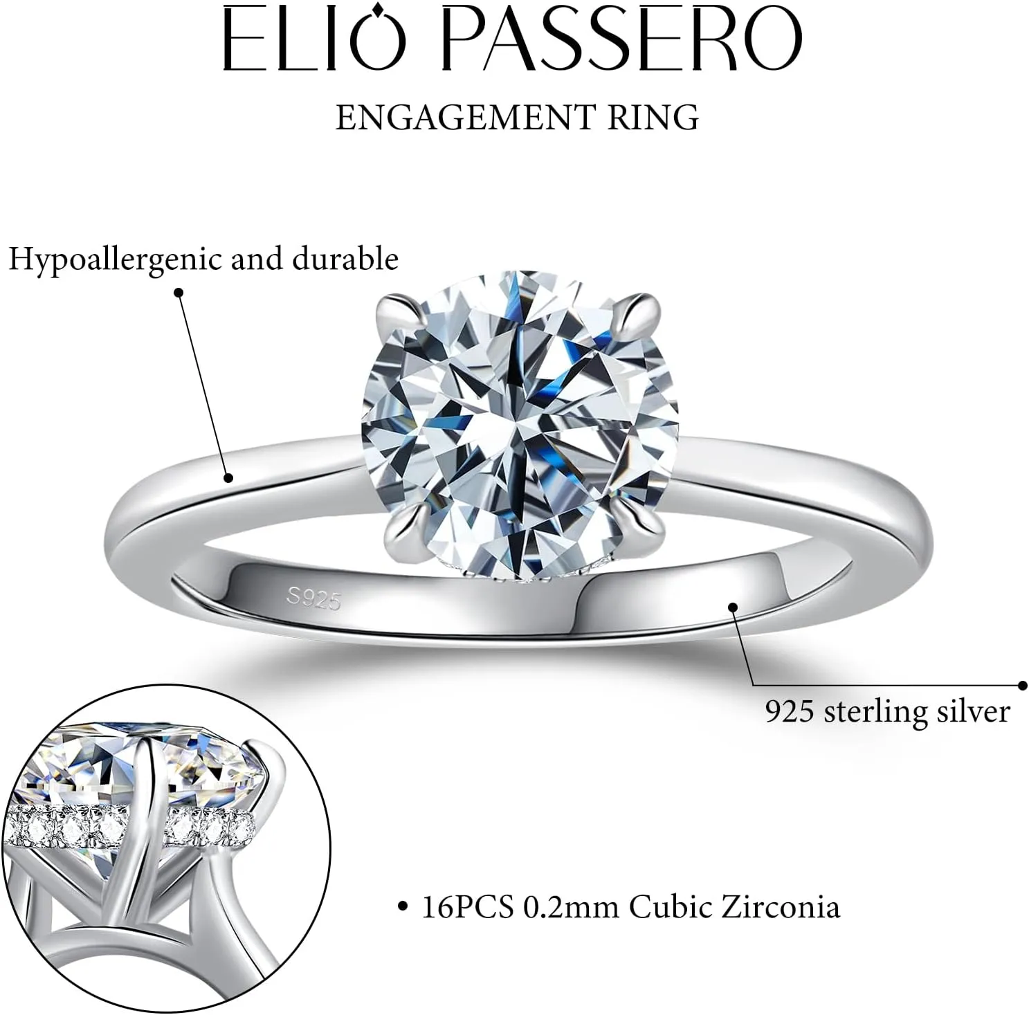 Engagement Rings for Women,925 Sterling Silver CZ Round Solitaire Engagement Ring with 18K Gold Plated,Promise Engagement Wedding Bands Couple Rings for Her 1.5/2/3/4/5CT