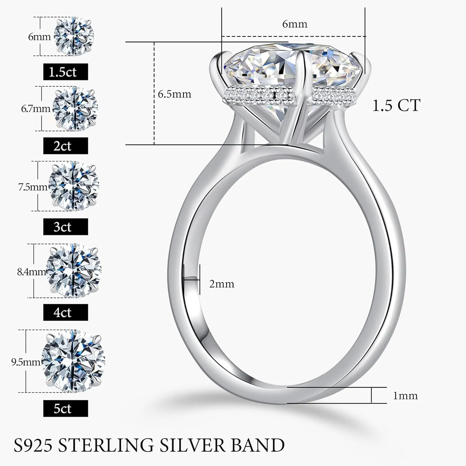 Engagement Rings for Women,925 Sterling Silver CZ Round Solitaire Engagement Ring with 18K Gold Plated,Promise Engagement Wedding Bands Couple Rings for Her 1.5/2/3/4/5CT