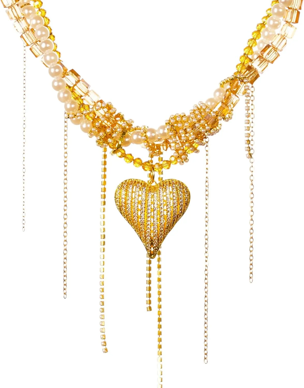 Enjinkail Gold Layered Heart Necklaces for Women Gold Heart Necklaces with Rhinestone Champagne Gold Crystal Necklace with Pearls Gold Heart Jewelry for Women Gifts
