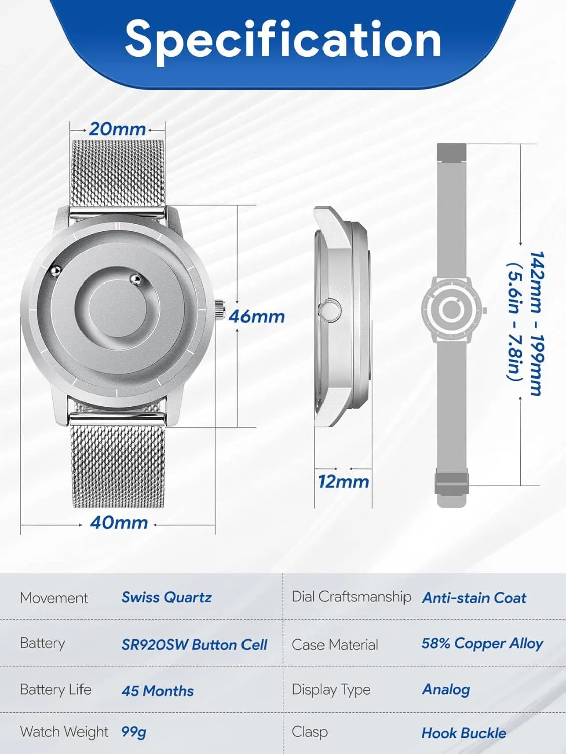 EUTOUR Magnetic Bead Analog Watch - Stainless Steel Strap and Unique Pointer Design, Unisex Magnetic Watches, Super Strong Magnetic Drive Men's Watch