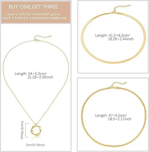 Evabelle Gold Layered Necklace for Women Trendy Jewelry 14K Real Gold Plated Chunky Chain Stackable Necklaces Dainty Choker Necklaces Rectangle Square Pendant Necklace