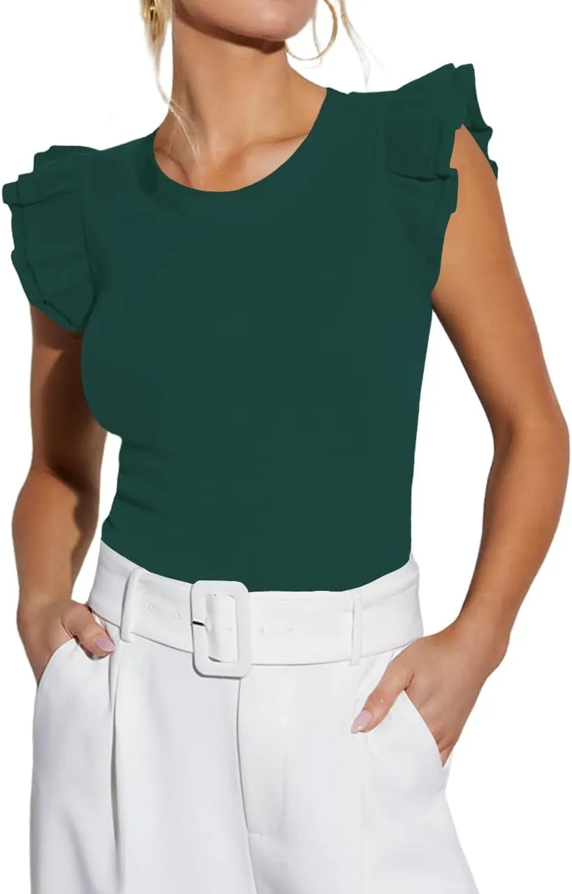 Ezbelle Women's Summer Tank Tops Ruffle Shirts Ribbed Knit Sleeveless Blouse Sexy Tshirt Trendy Outfits 2025