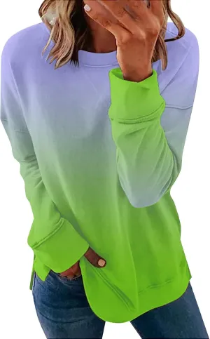 Fall Neon Gradient Women Sweat Shirts Casual Crew Neck Sweatshirts Loose Oversized Long Sleeve Pullover Tops