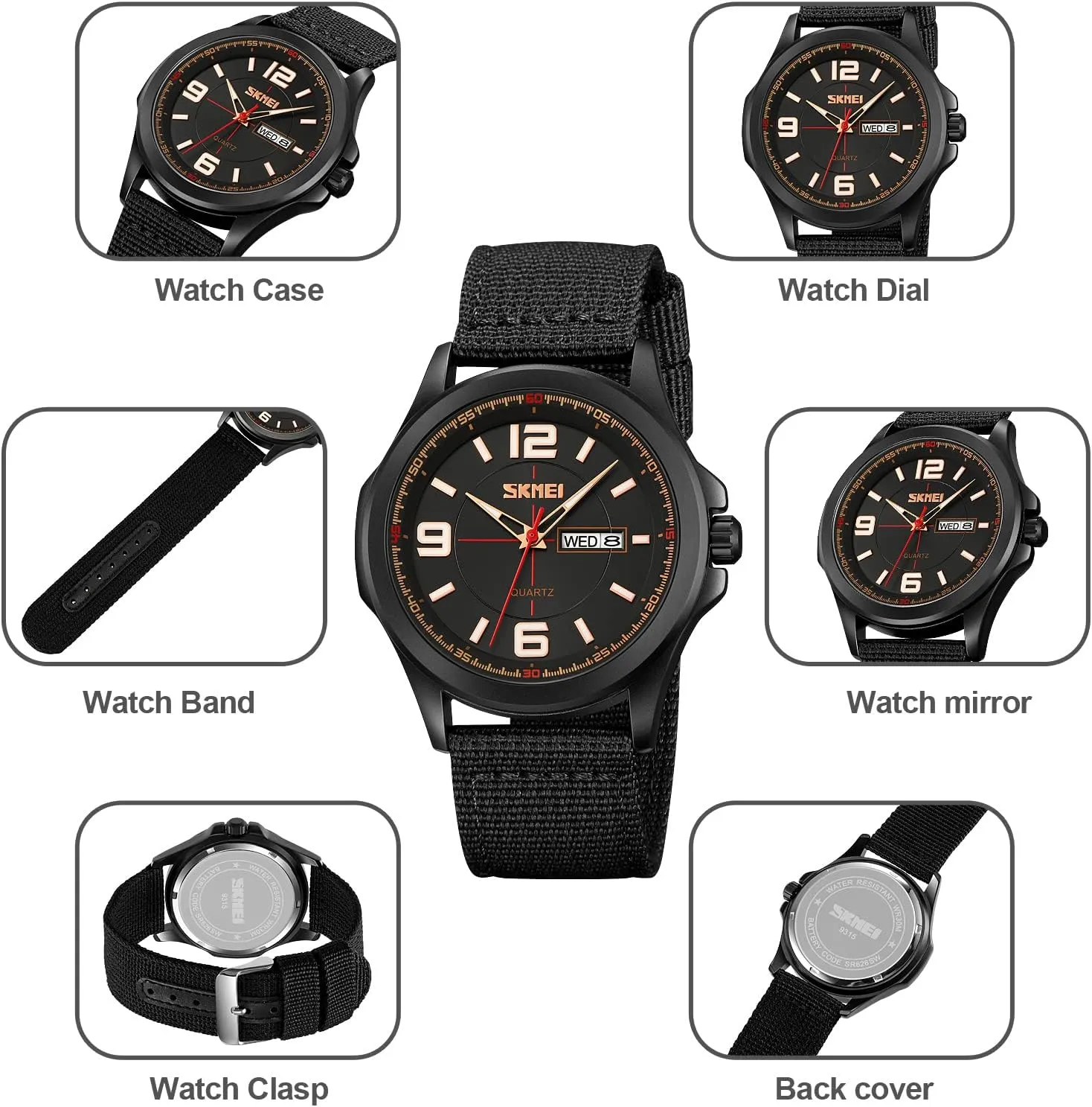 FANMIS Men's Military Tactical Analog Expedition Watch Army Field Sport Watches Minimalist Business Waterproof Dual Calendar Student Quartz Watch with Nylon Band for Men Outdoor Sport