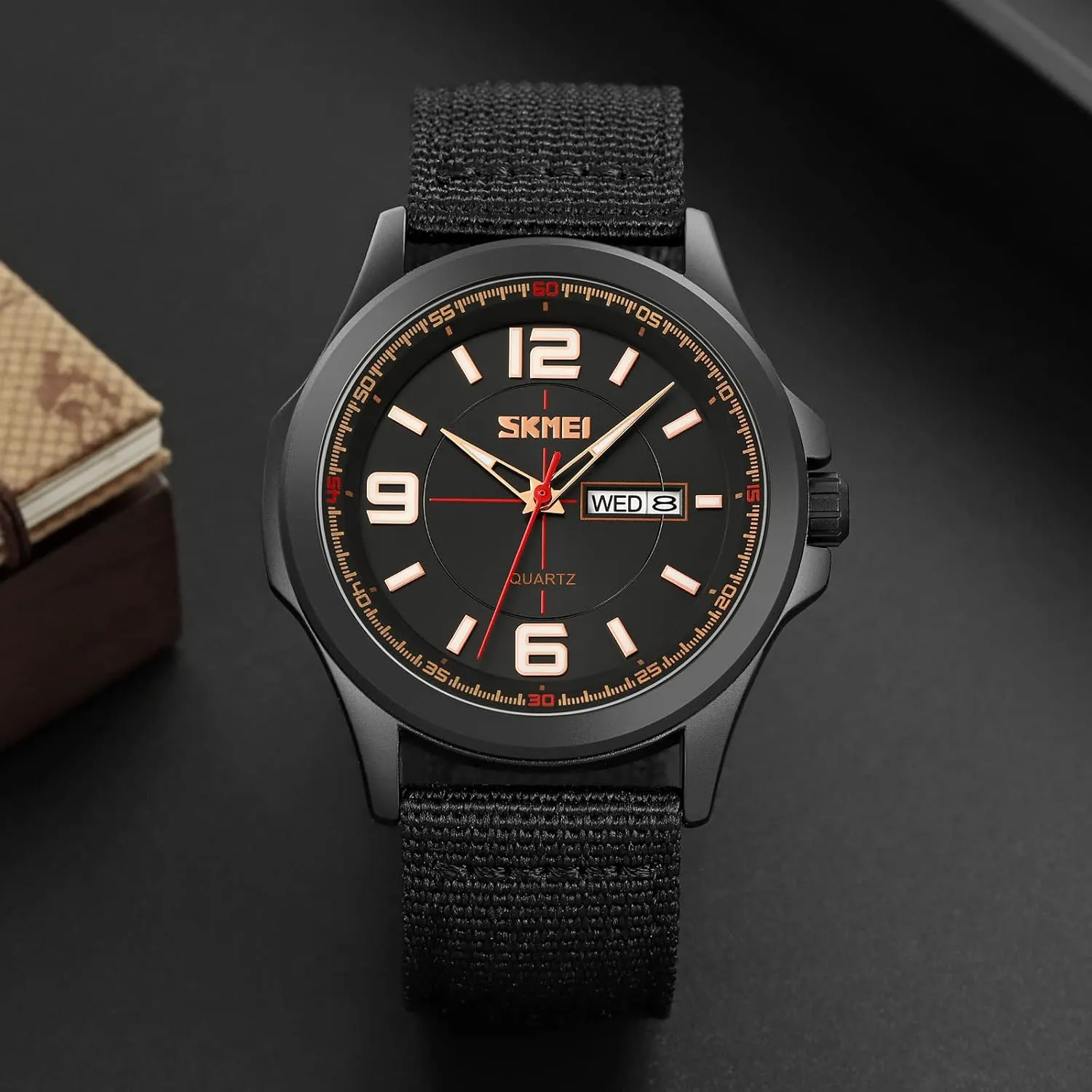 FANMIS Men's Military Tactical Analog Expedition Watch Army Field Sport Watches Minimalist Business Waterproof Dual Calendar Student Quartz Watch with Nylon Band for Men Outdoor Sport