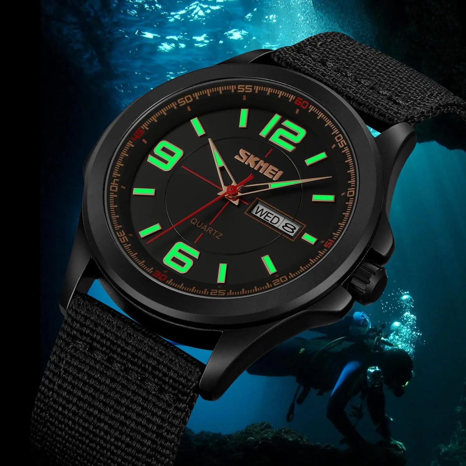 FANMIS Men's Military Tactical Analog Expedition Watch Army Field Sport Watches Minimalist Business Waterproof Dual Calendar Student Quartz Watch with Nylon Band for Men Outdoor Sport