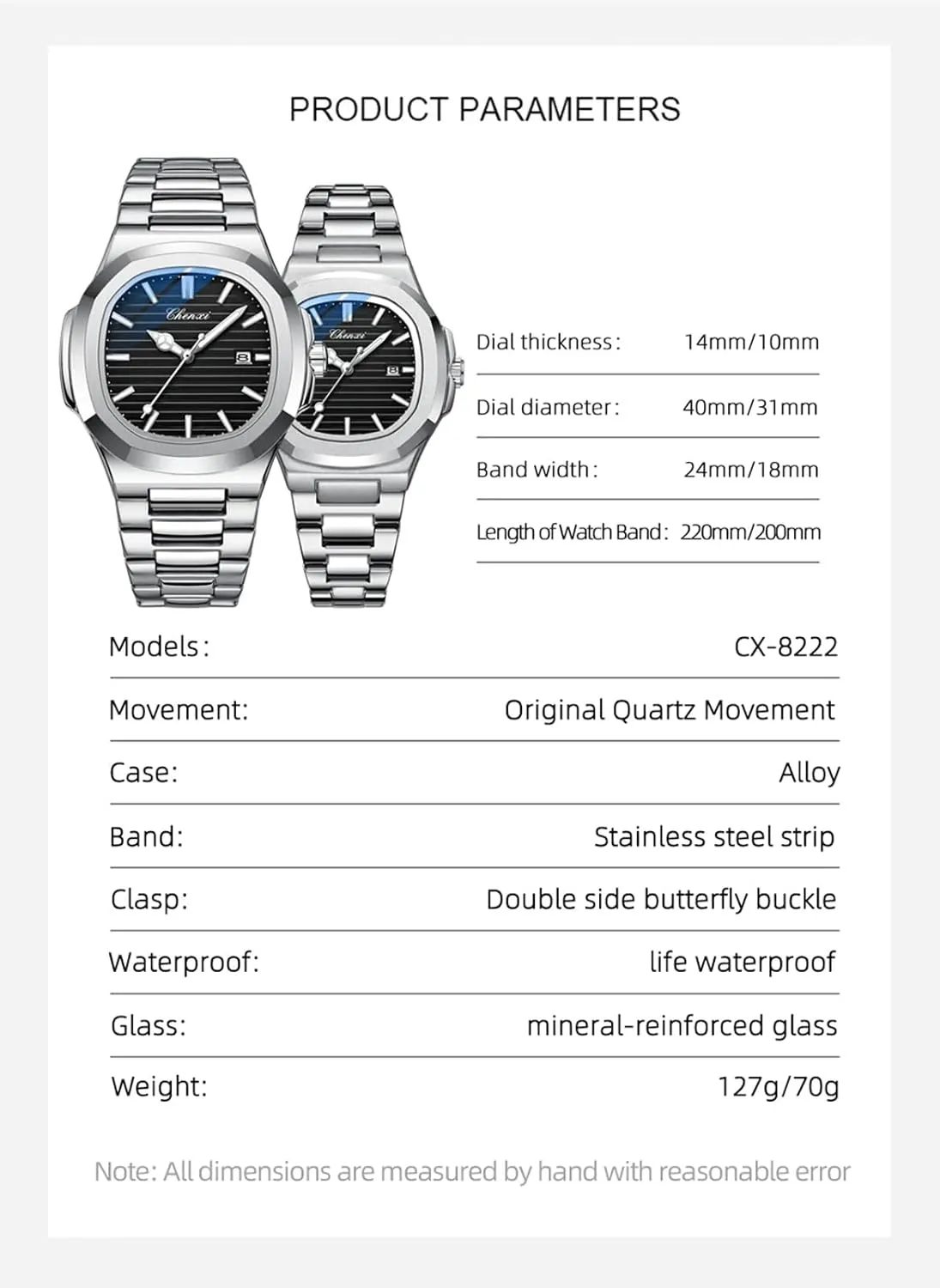 FANMIS Men's Women's Watches Business Luxury Date Quartz Stainless Steel Waterproof Wristwatch