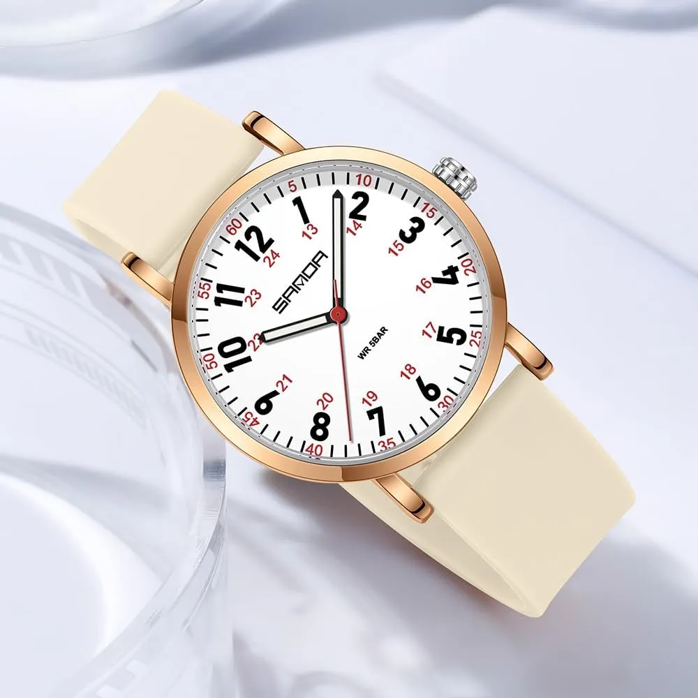 FANMIS Women's Fashion Minimalist Analog Watch Nurse Watch for Medical Professionals Doctors with Easy to Read Dial,Waterproof Luminous Military Wristwatch with Silicone Band