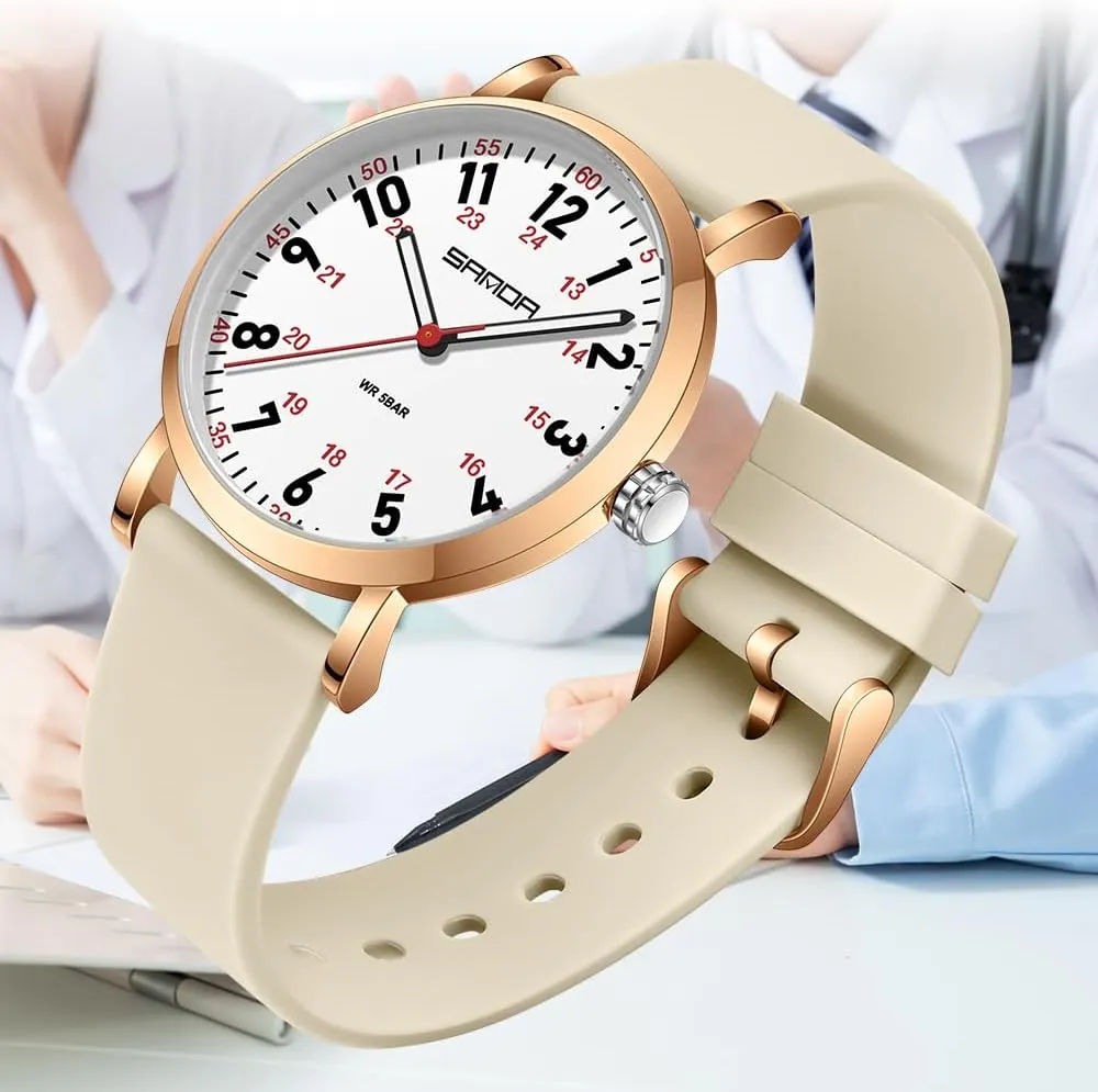FANMIS Women's Fashion Minimalist Analog Watch Nurse Watch for Medical Professionals Doctors with Easy to Read Dial,Waterproof Luminous Military Wristwatch with Silicone Band