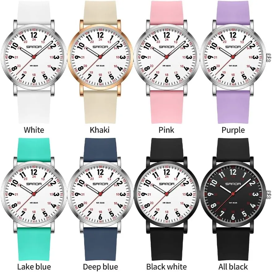 FANMIS Women's Fashion Minimalist Analog Watch Nurse Watch for Medical Professionals Doctors with Easy to Read Dial,Waterproof Luminous Military Wristwatch with Silicone Band