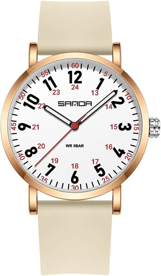 FANMIS Women's Fashion Minimalist Analog Watch Nurse Watch for Medical Professionals Doctors with Easy to Read Dial,Waterproof Luminous Military Wristwatch with Silicone Band