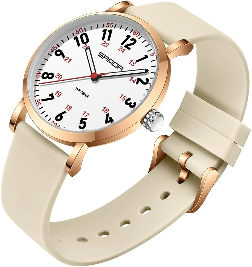 FANMIS Women's Fashion Minimalist Analog Watch Nurse Watch for Medical Professionals Doctors with Easy to Read Dial,Waterproof Luminous Military Wristwatch with Silicone Band